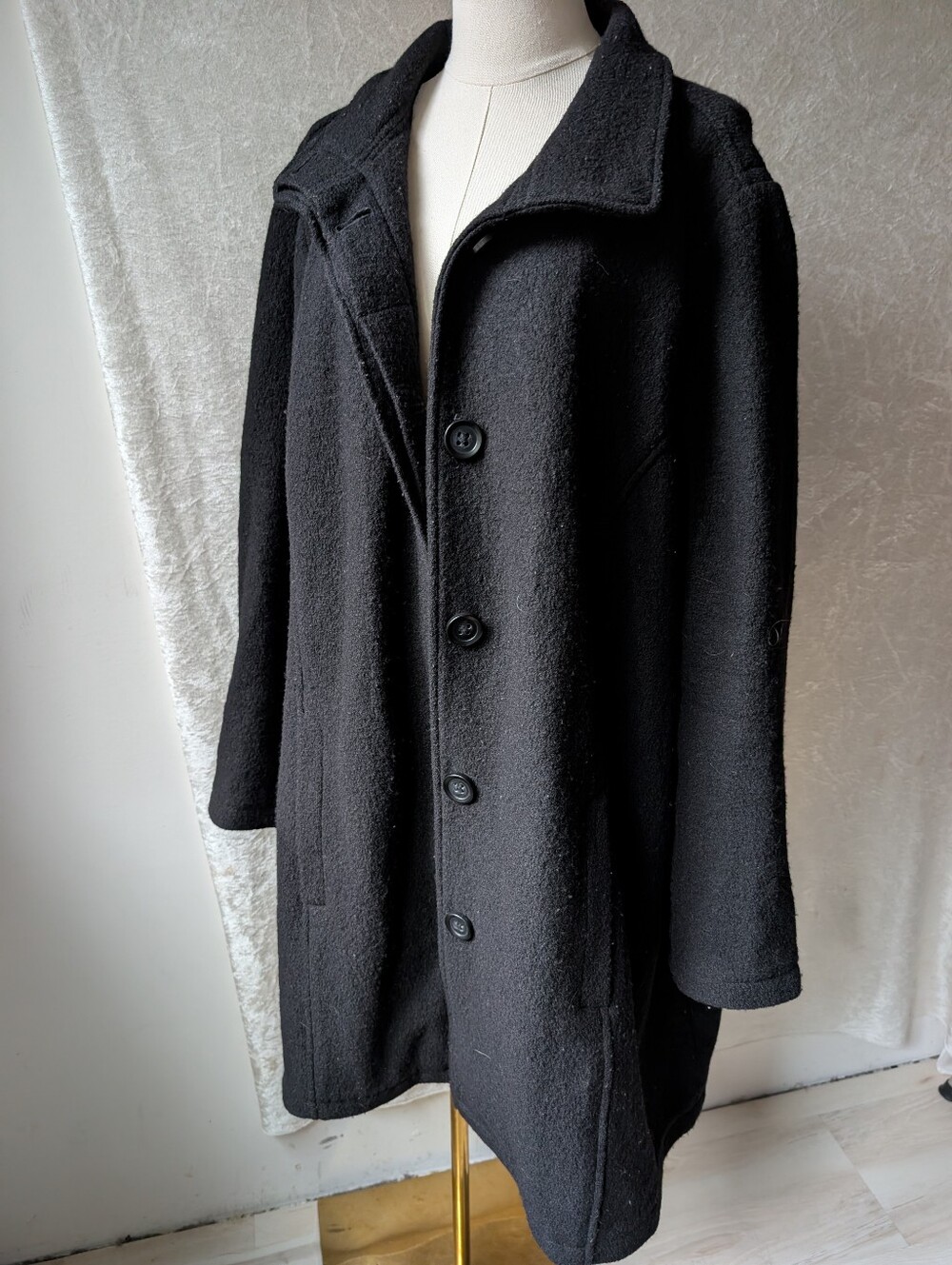 L.L. Bean Wool Long Coat Bellandini Italian Wool Black Button Down Zip Pockets